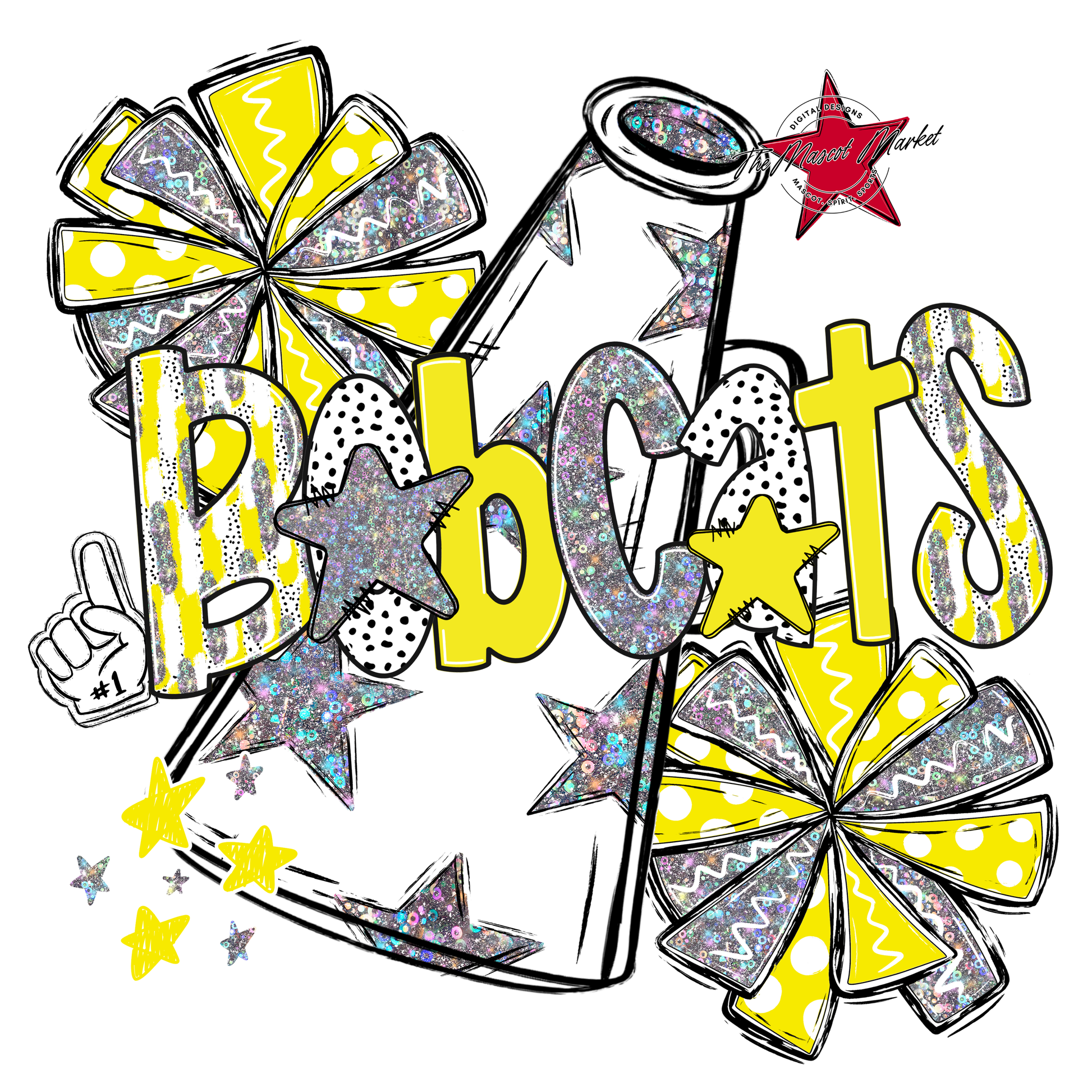 Bobcats Cheer Megaphone Scrape-Bright Yellow
