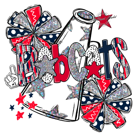Bobcats Cheer Megaphone Scrape-Navy-Red