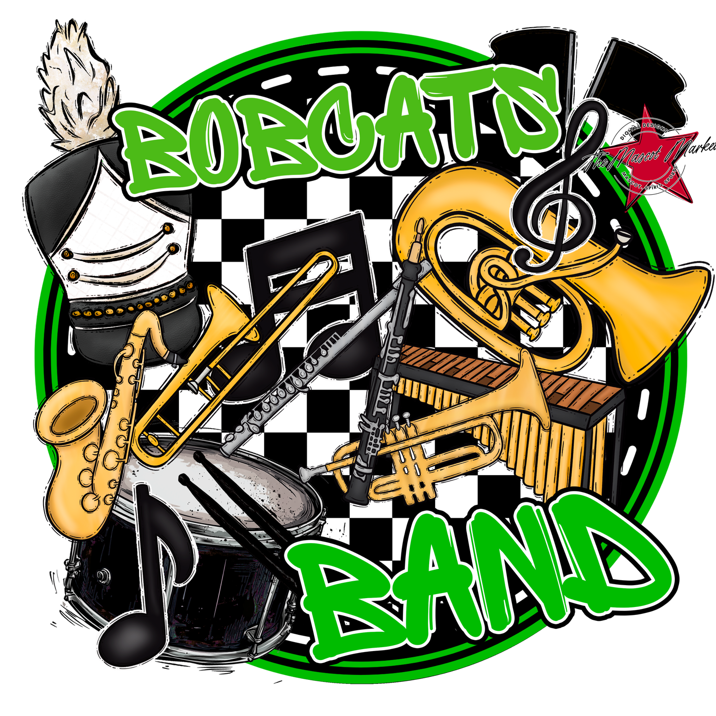Bobcats Circle Band Design-Bright Green