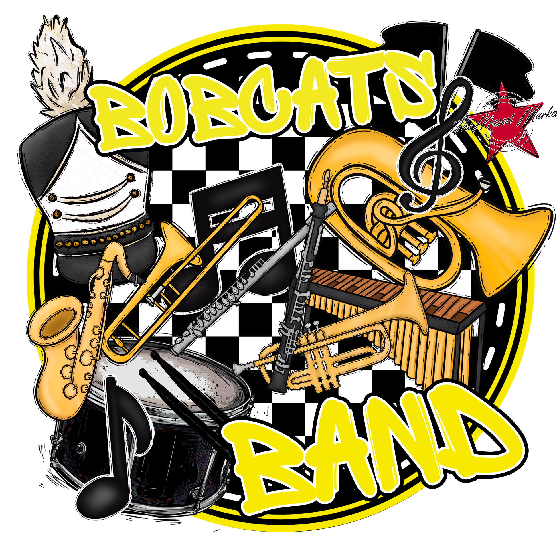Bobcats Circle Band Design-Bright Yellow