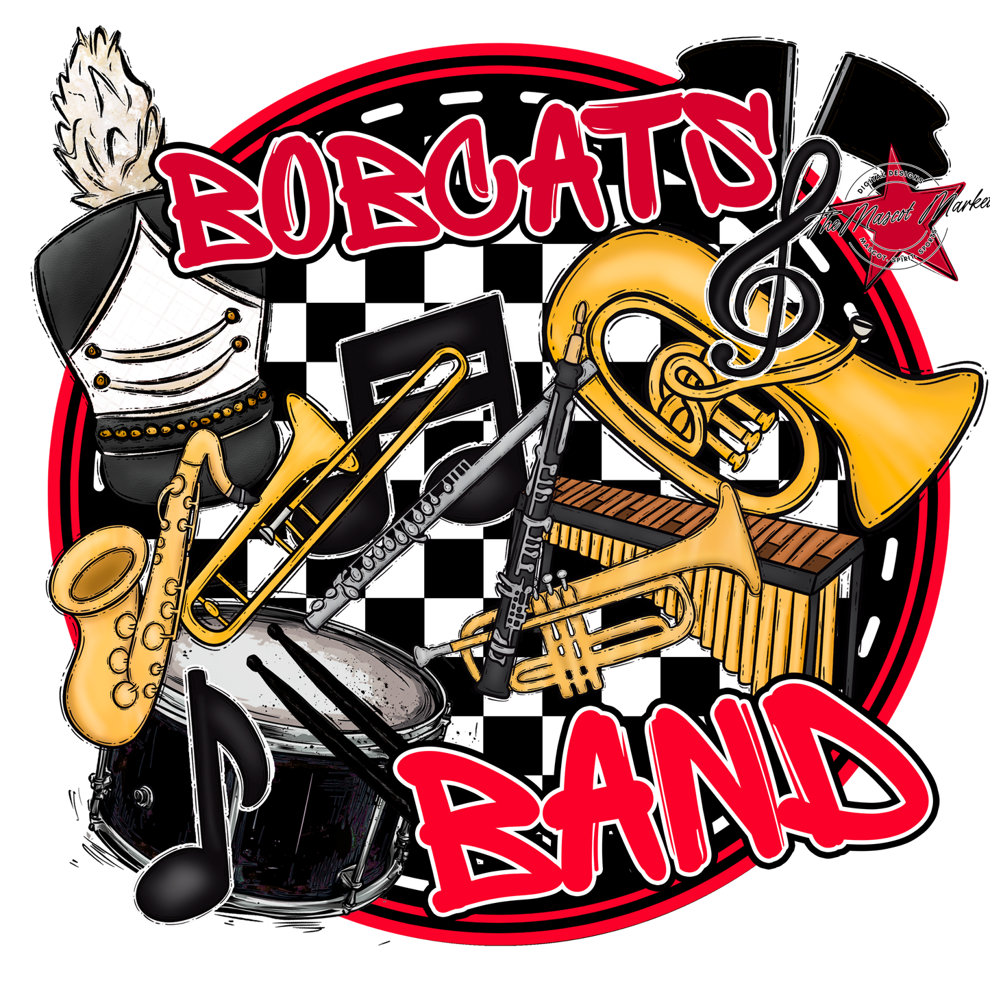 Bobcats Circle Band Design-Red