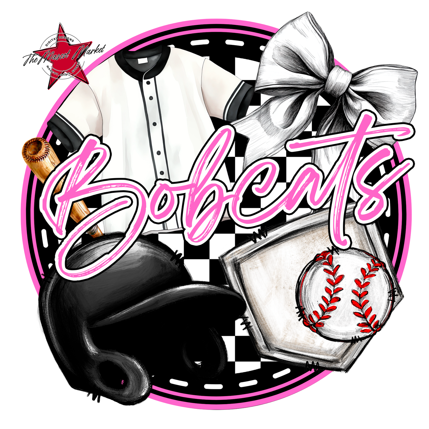 Bobcats Circle Baseball Design-Baby Pink
