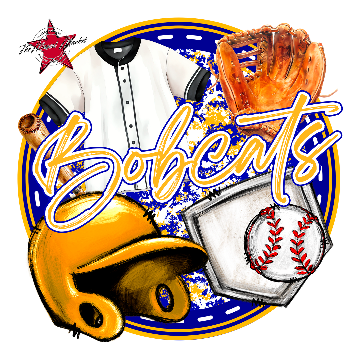 Bobcats Circle Baseball Design-Blue-Yellow