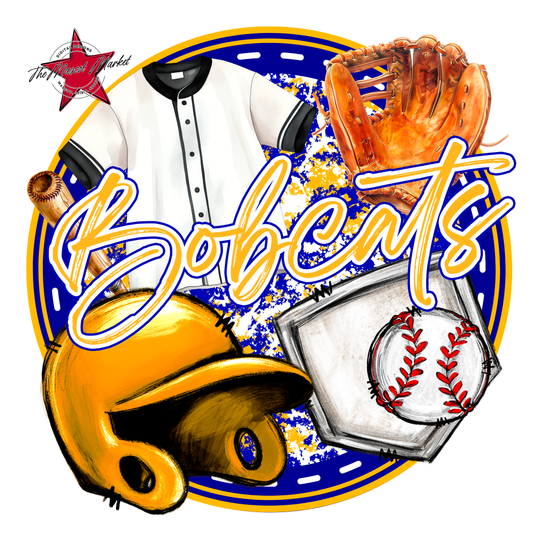 Bobcats Circle Baseball Design-Blue-Yellow