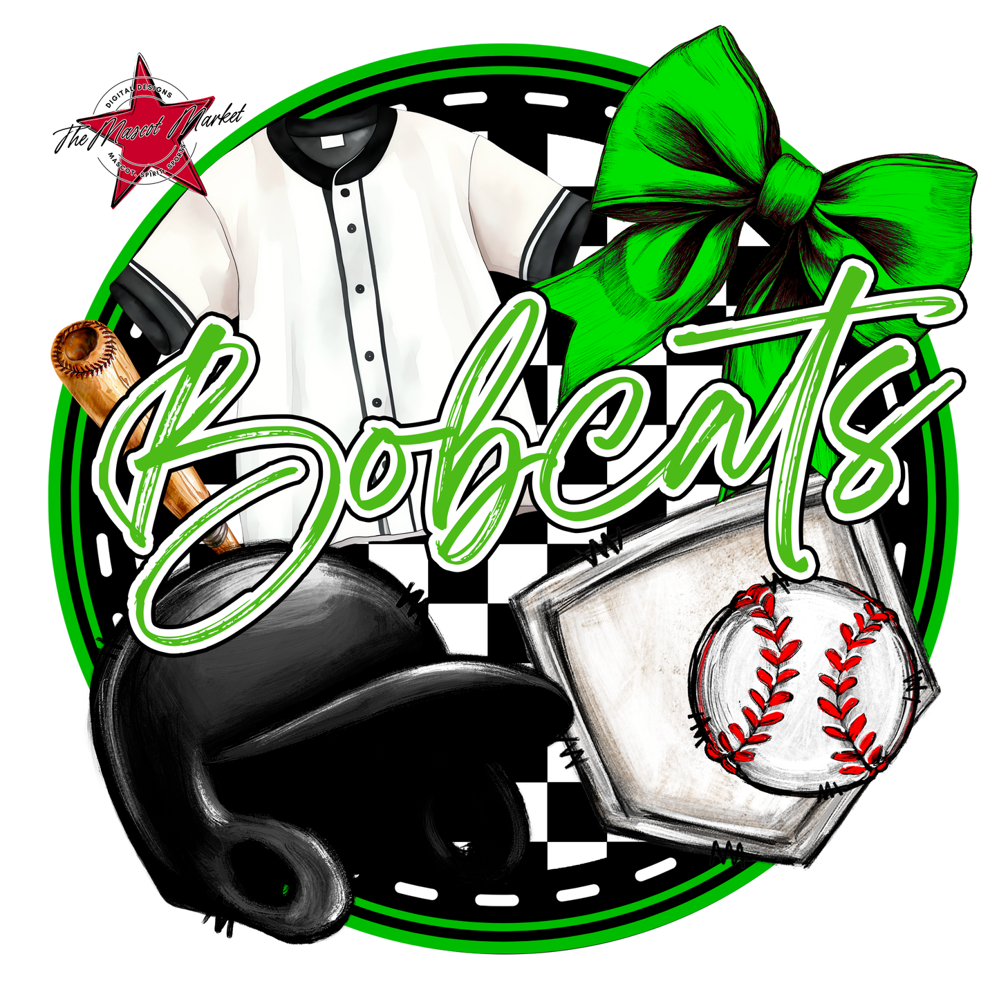 Bobcats Circle Baseball Design-Bright Green