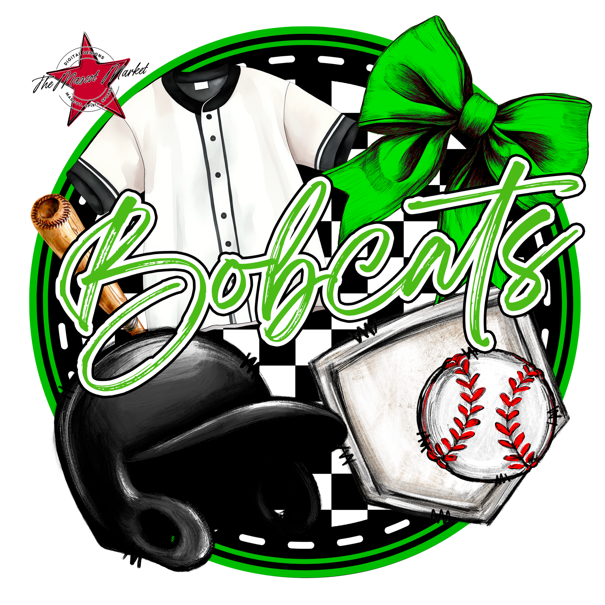 Bobcats Circle Baseball Design-Bright Green