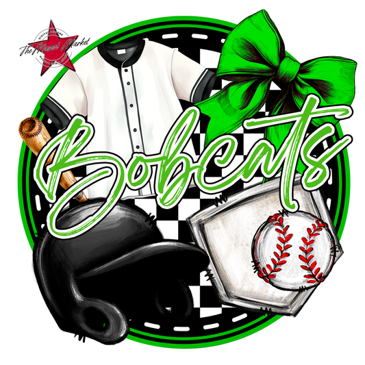 Bobcats Circle Baseball Design-Bright Green