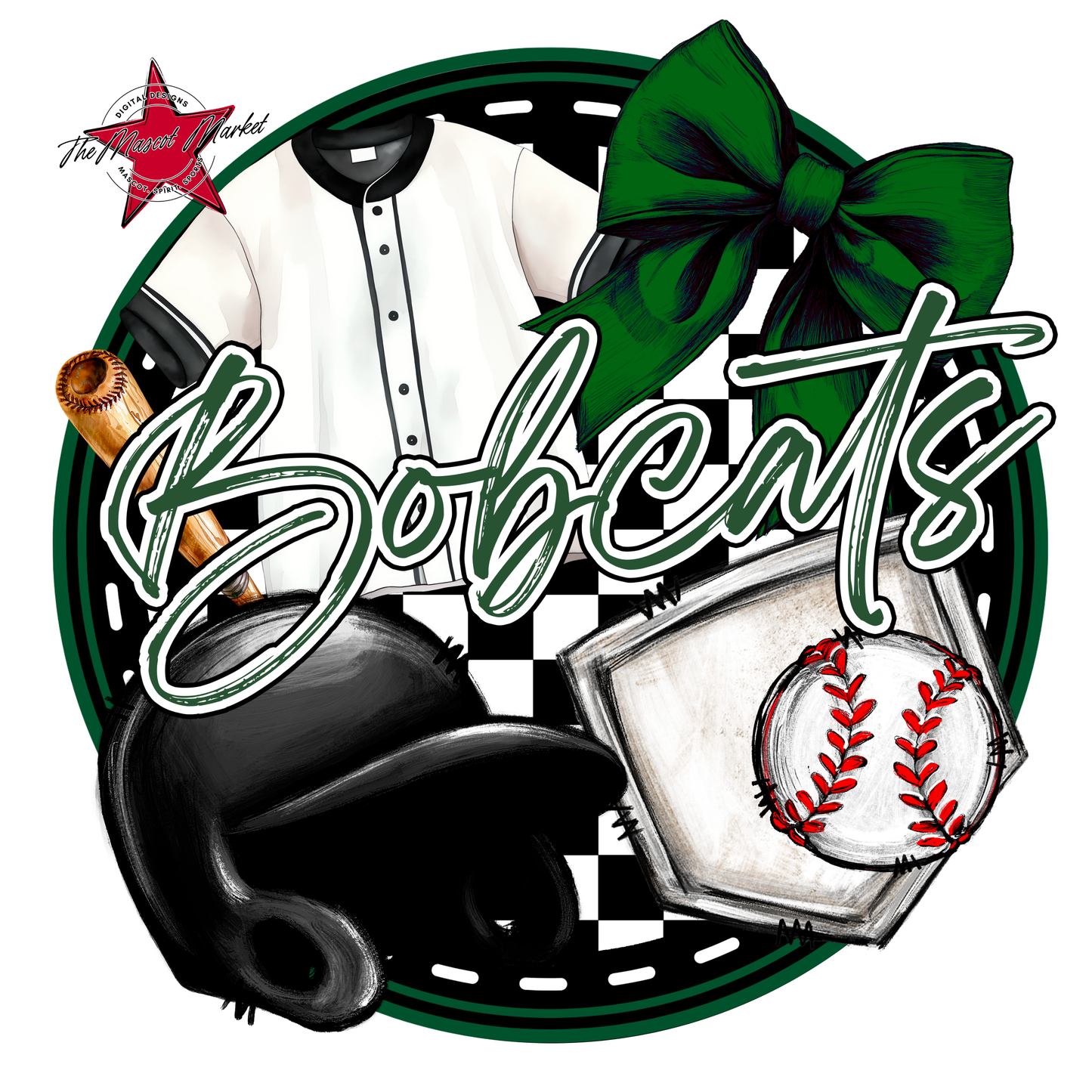 Bobcats Circle Baseball Design-Green