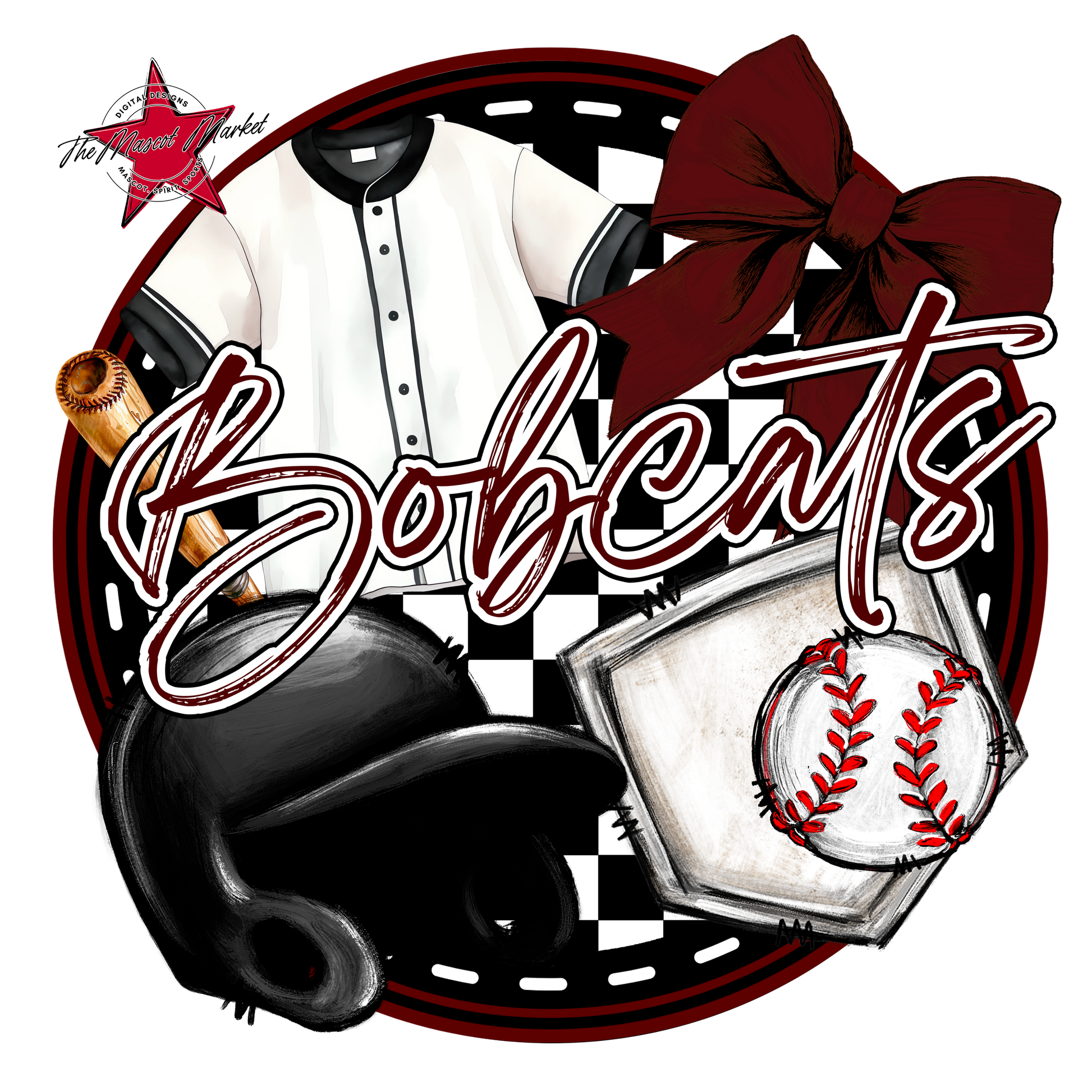 Bobcats Circle Baseball Design-Maroon