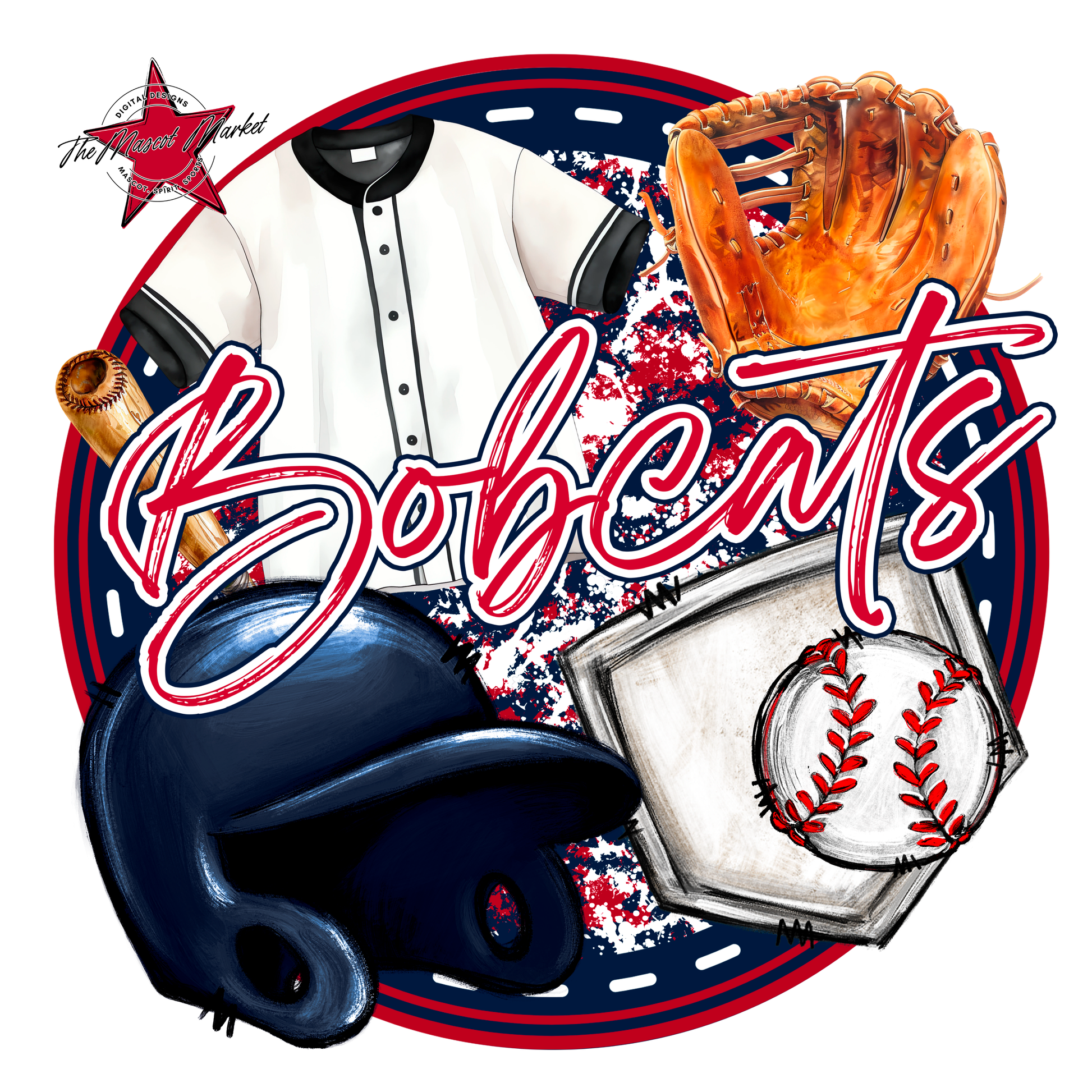 Bobcats Circle Baseball Design-Navy-Red