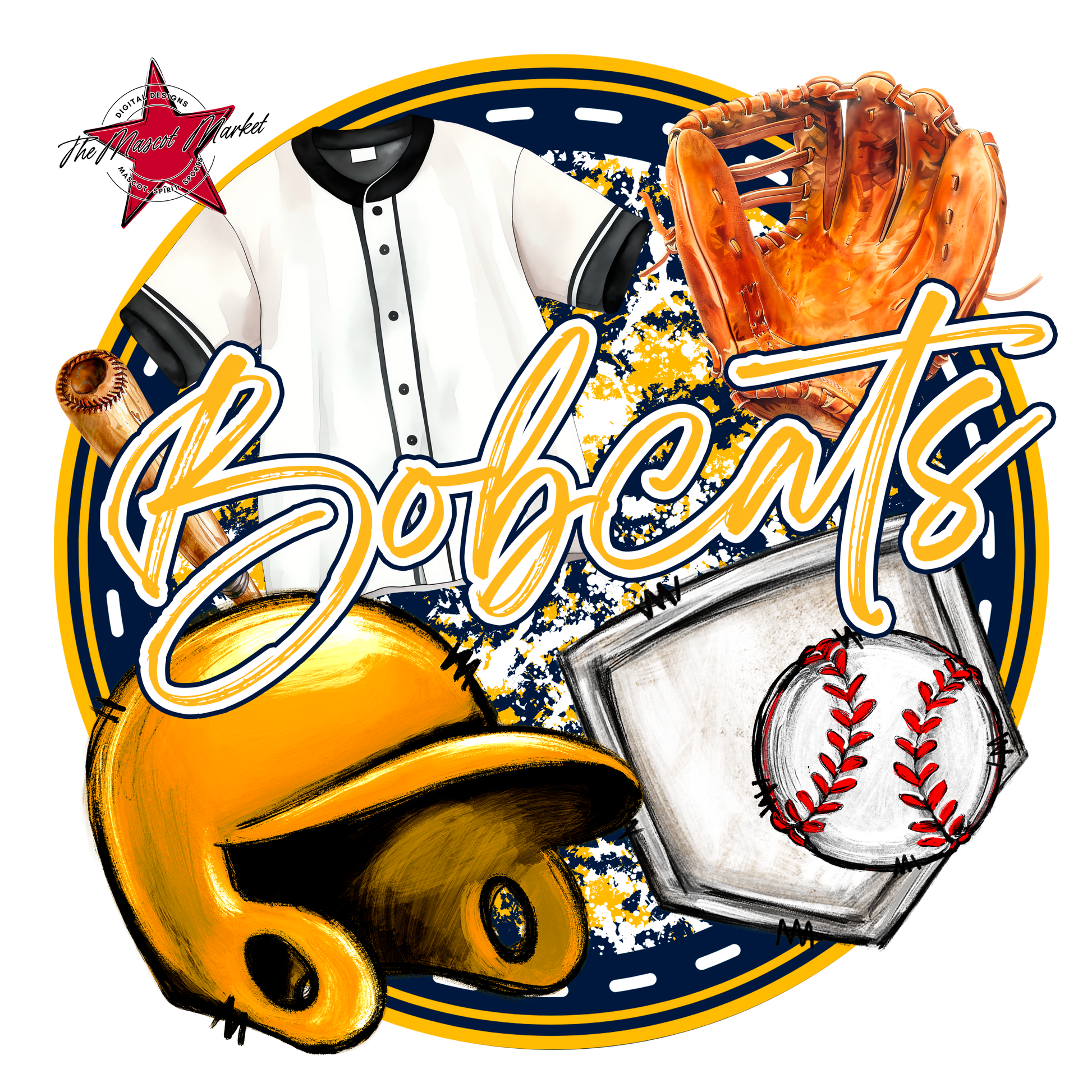 Bobcats Circle Baseball Design-Navy-Yellow