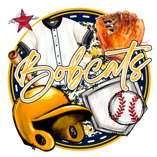 Bobcats Circle Baseball Design-Navy-Yellow