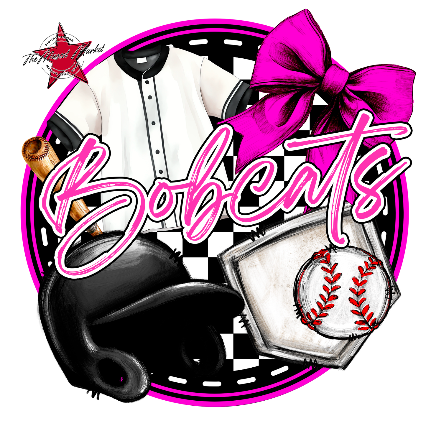 Bobcats Circle Baseball Design-Pink