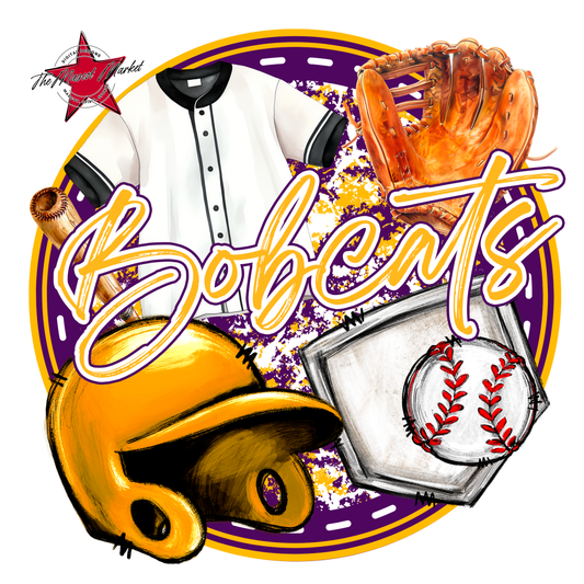 Bobcats Circle Baseball Design-Purple-Yellow