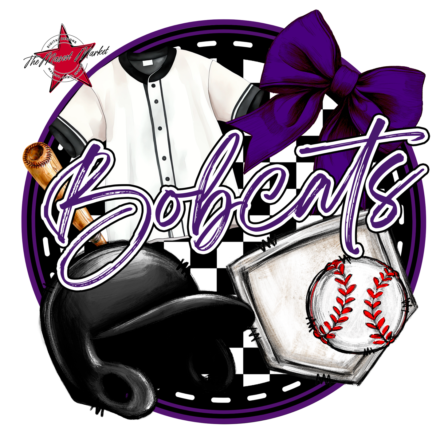 Bobcats Circle Baseball Design-Purple