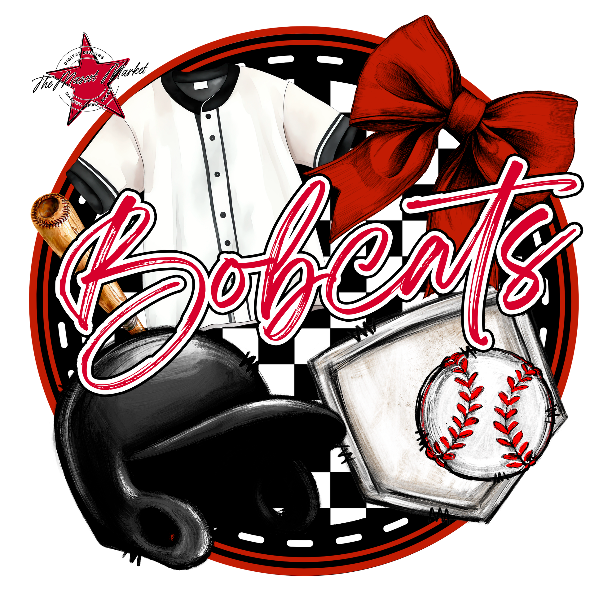 Bobcats Circle Baseball Design-Red
