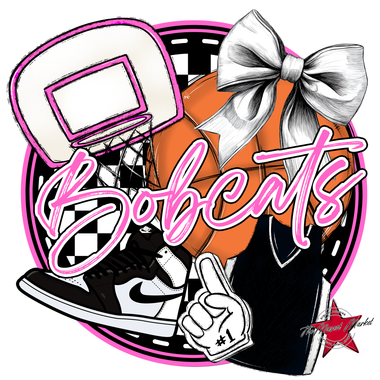 Bobcats Circle Basketball Design-Baby Pink
