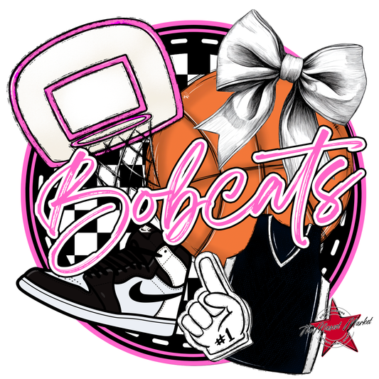 Bobcats Circle Basketball Design-Baby Pink