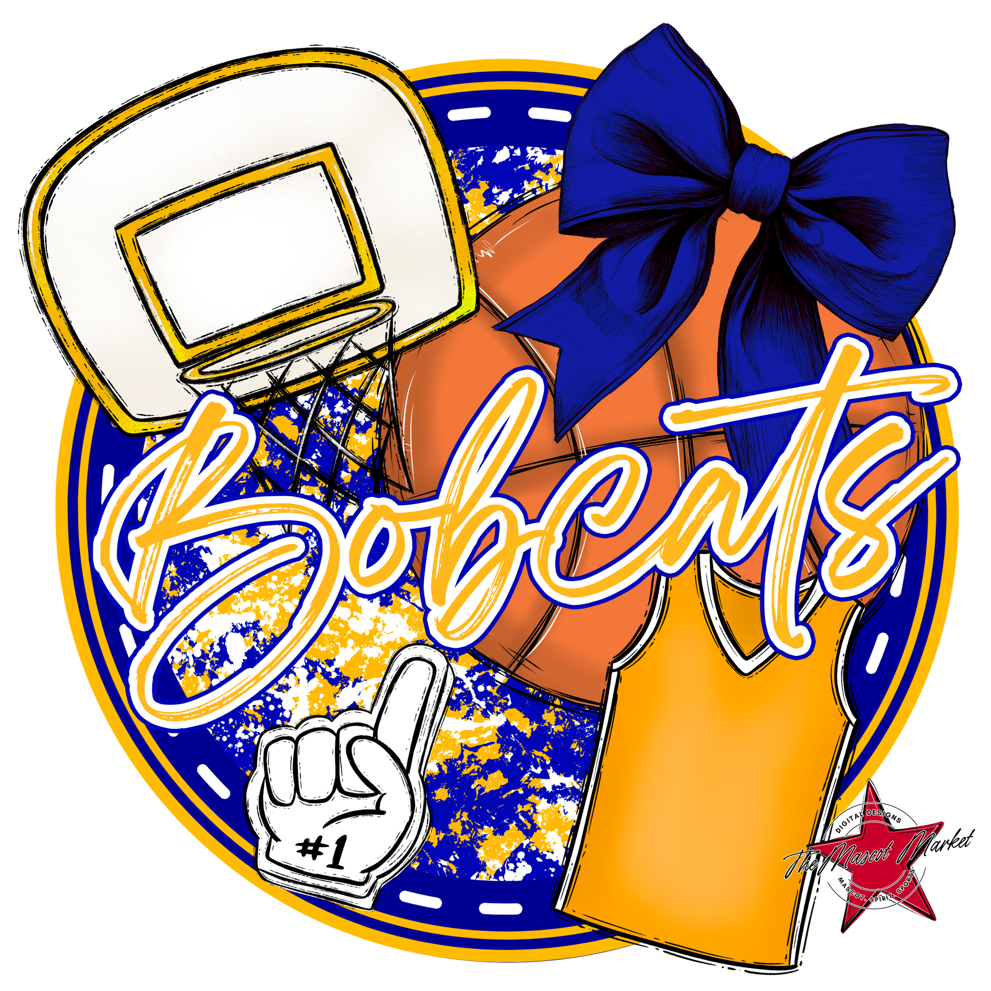 Bobcats Circle Basketball Design-Blue-Yellow