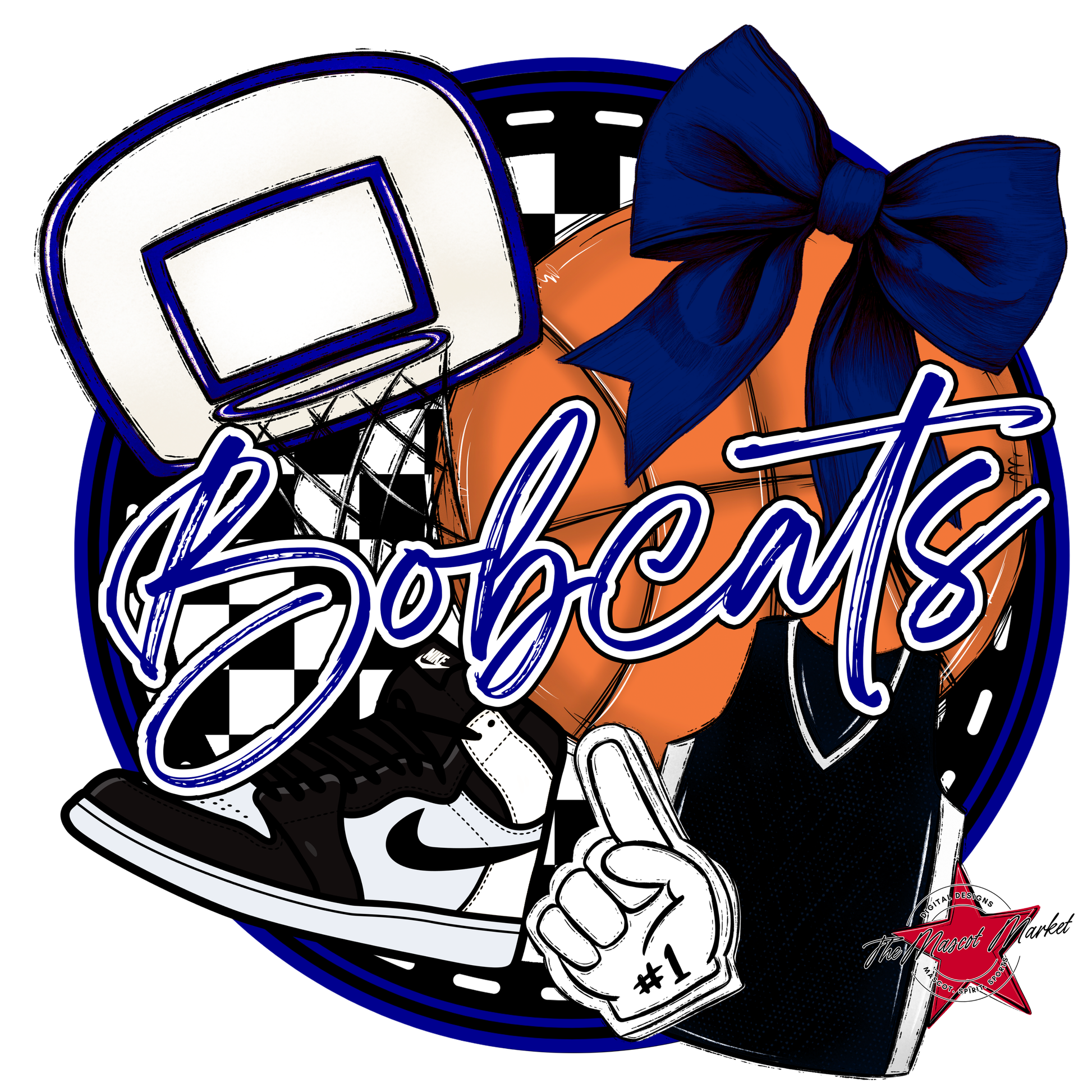 Bobcats Circle Basketball Design-Blue