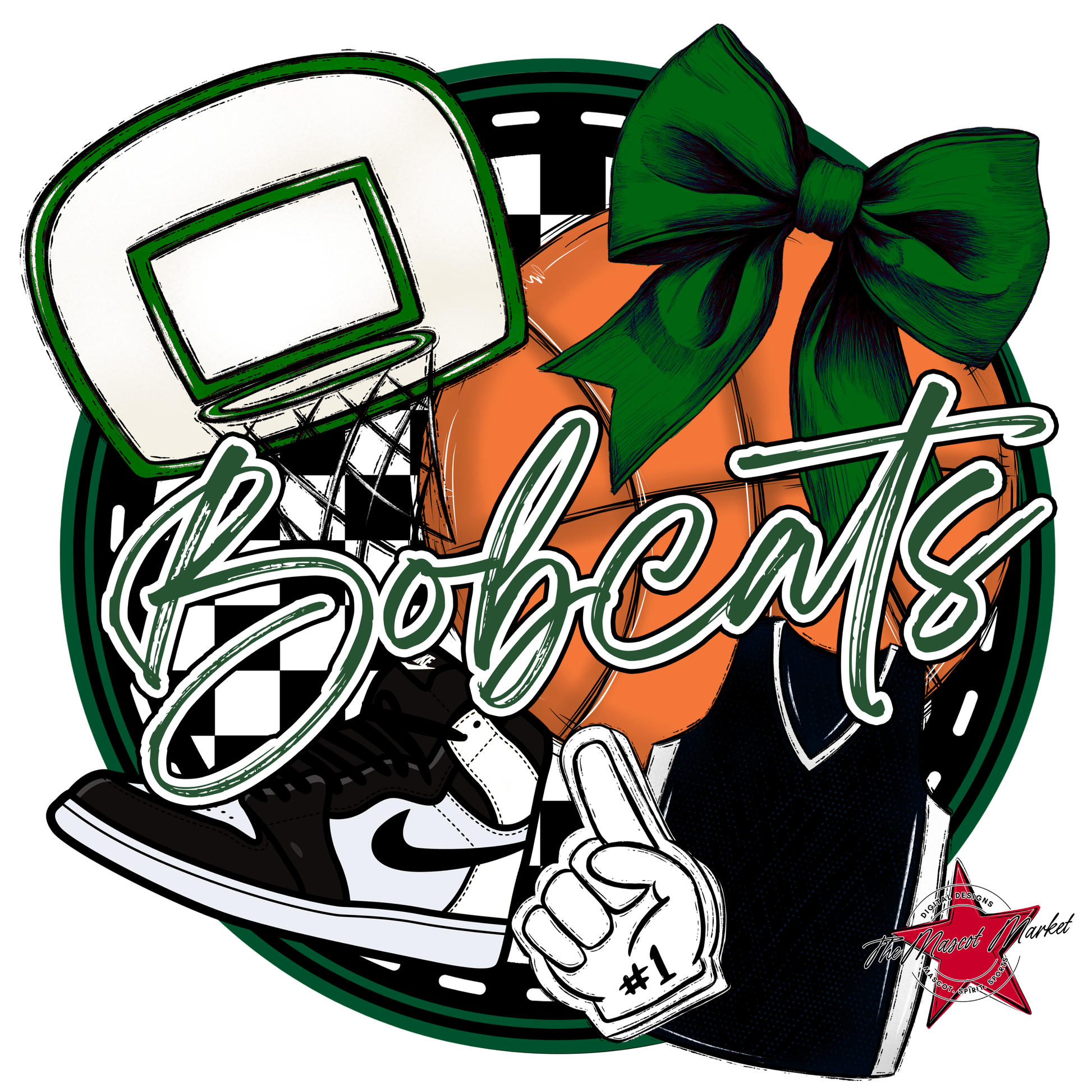 Bobcats Circle Basketball Design-Green