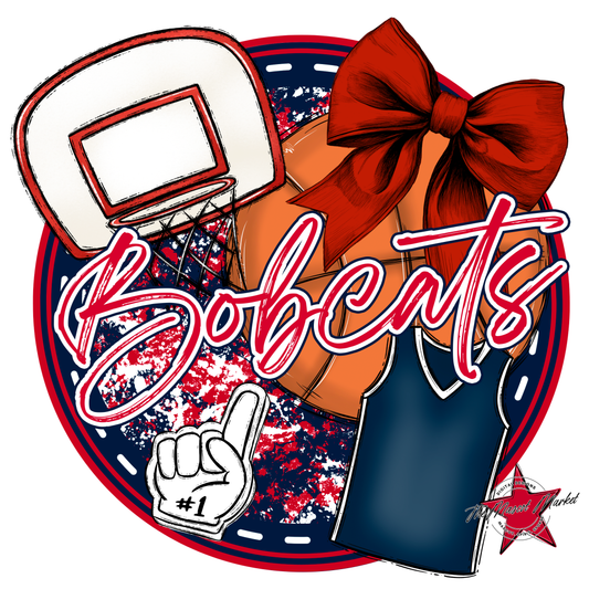 Bobcats Circle Basketball Design-Navy-Red