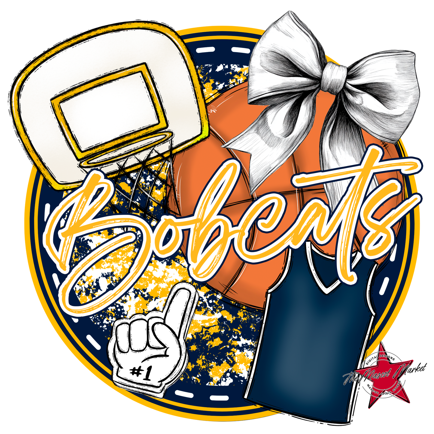 Bobcats Circle Basketball Design-Navy-Yellow