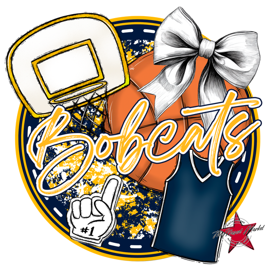 Bobcats Circle Basketball Design-Navy-Yellow
