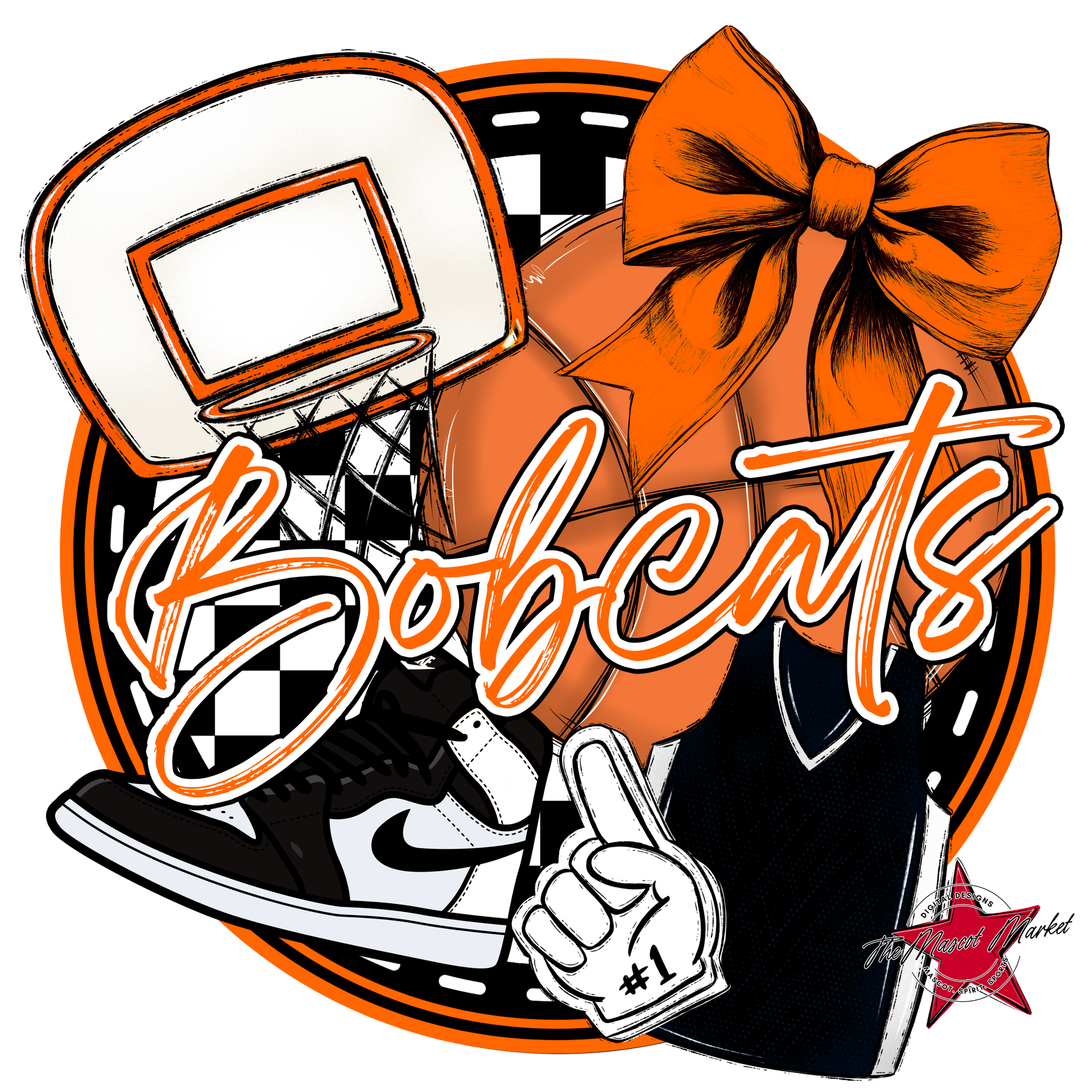 Bobcats Circle Basketball Design-Orange