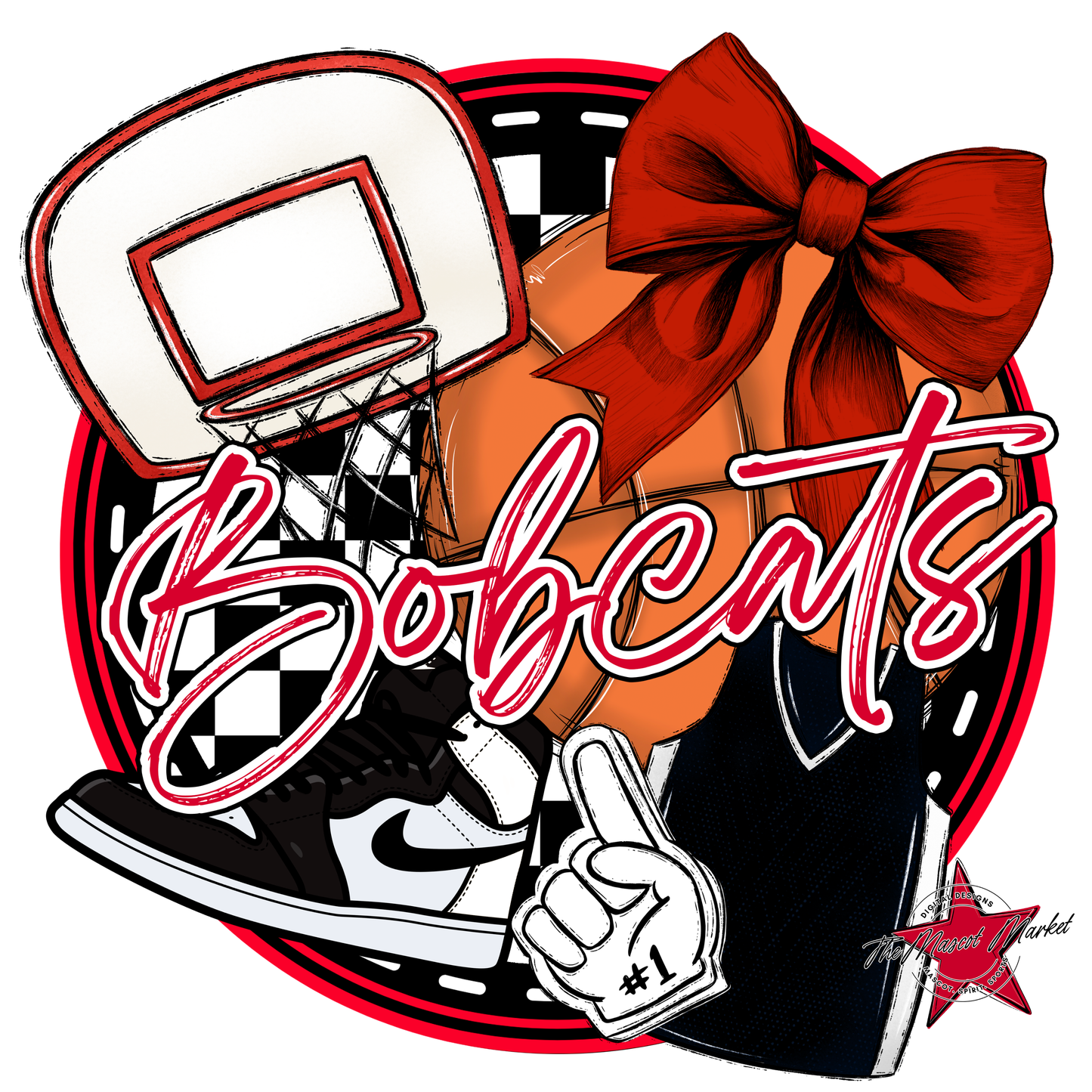 Bobcats Circle Basketball Design-Red