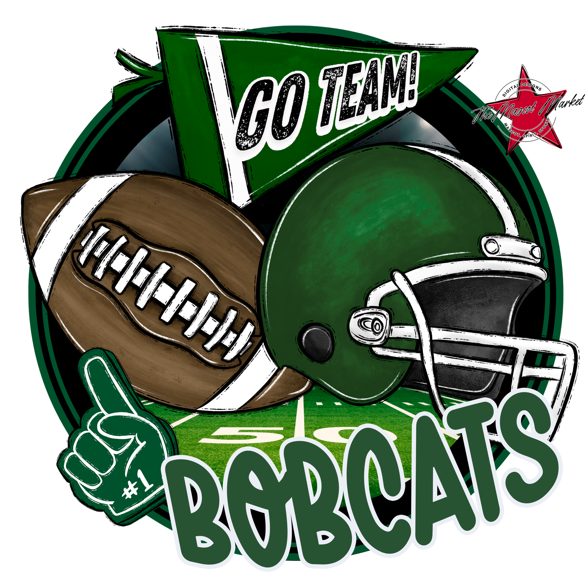 Bobcats Circle Football Design-Green