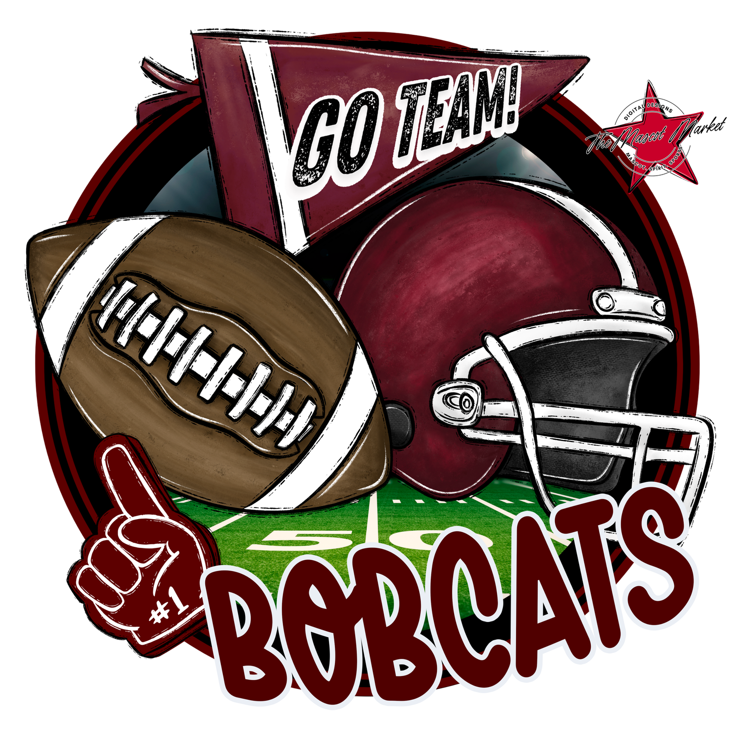 Bobcats Circle Football Design-Maroon