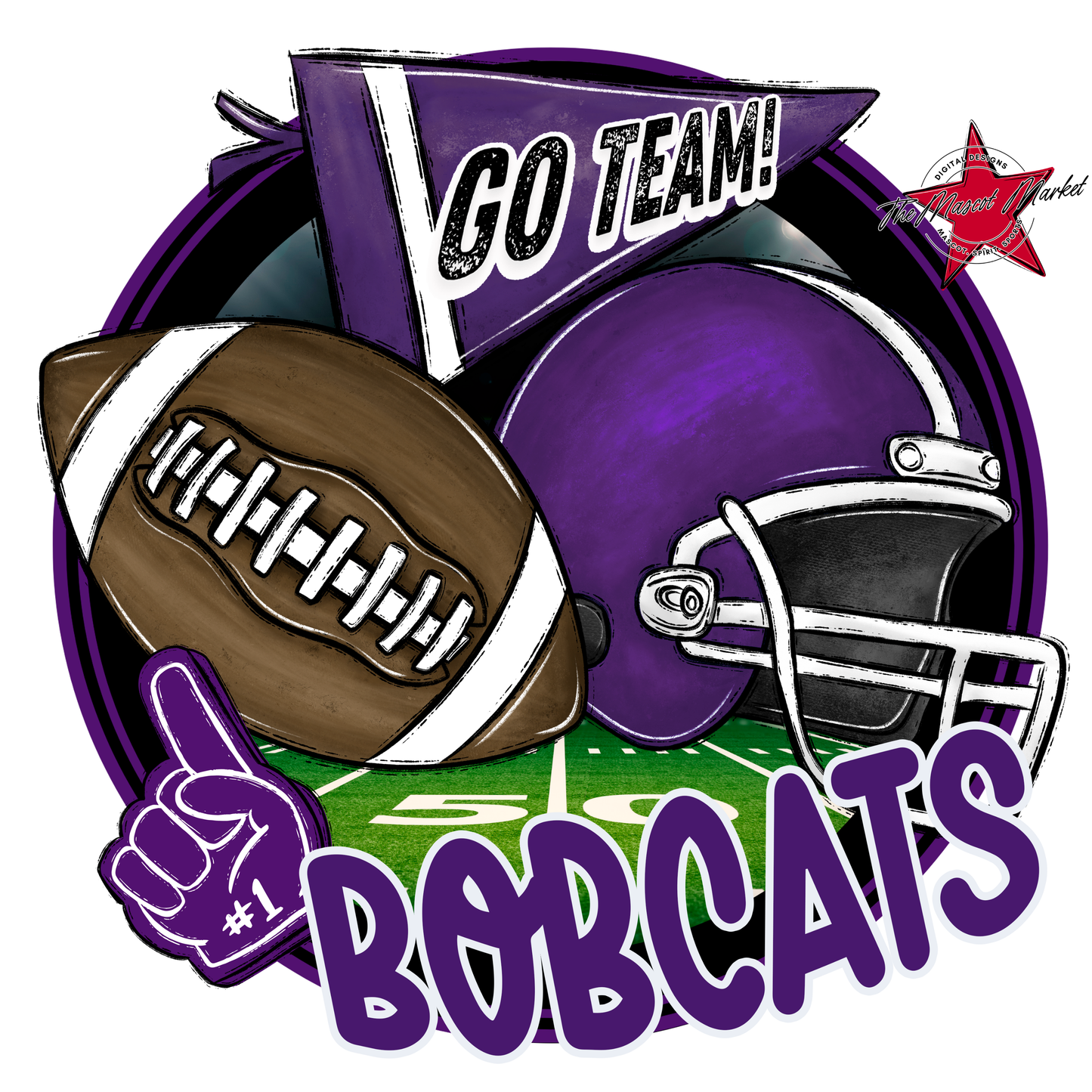 Bobcats Circle Football Design-Purple