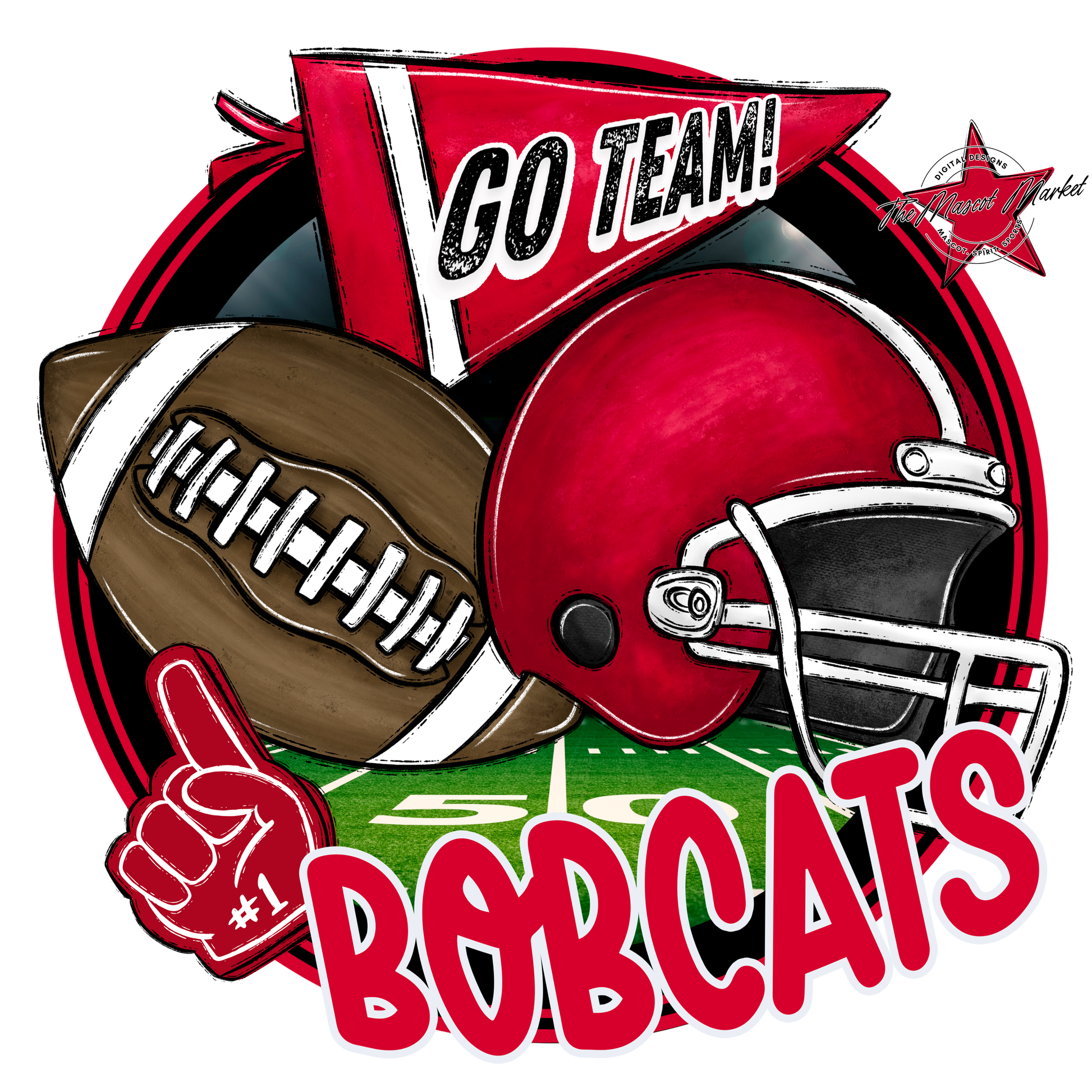 Bobcats Circle Football Design-Red