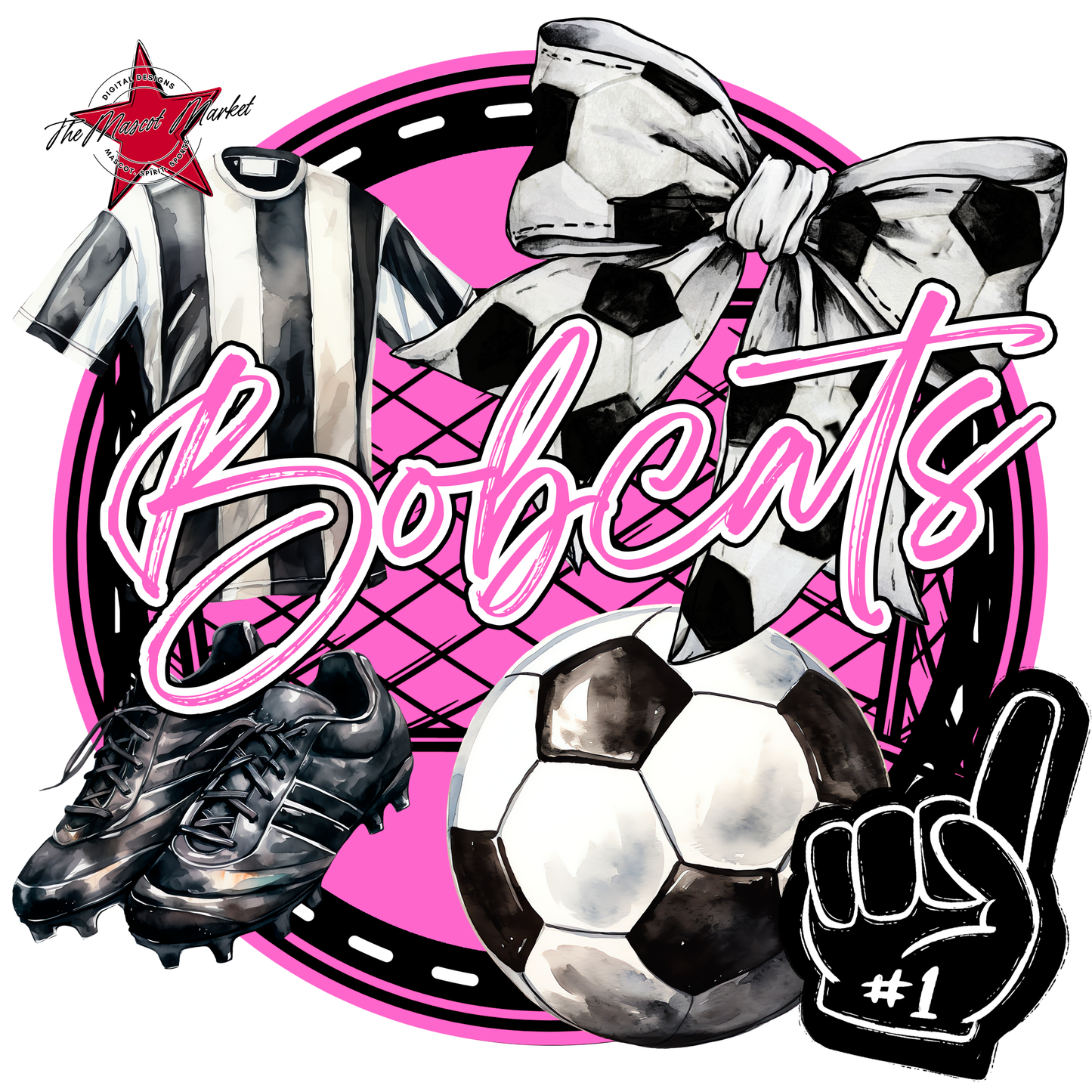 Bobcats Circle Soccer Design-Baby Pink