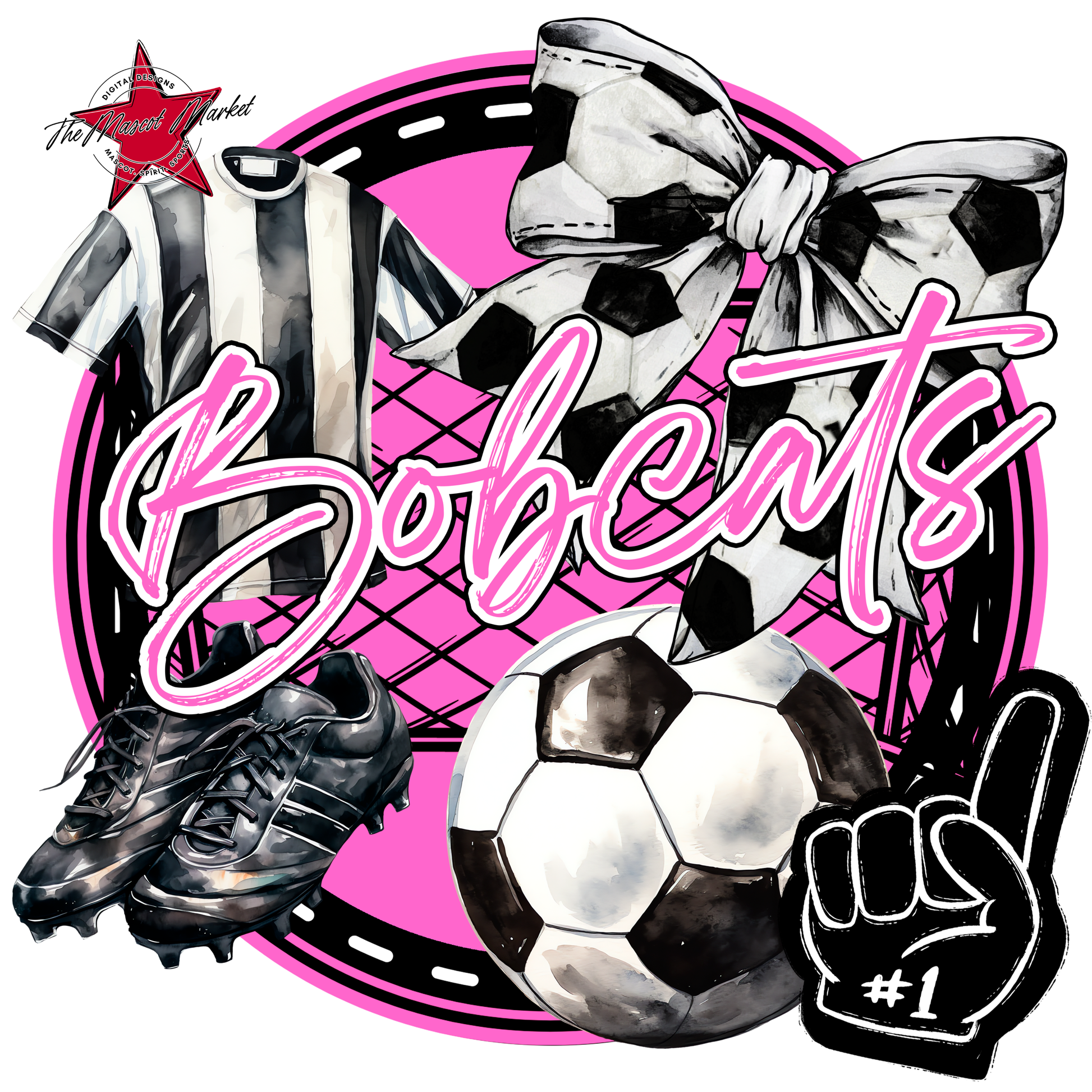 Bobcats Circle Soccer Design-Baby Pink