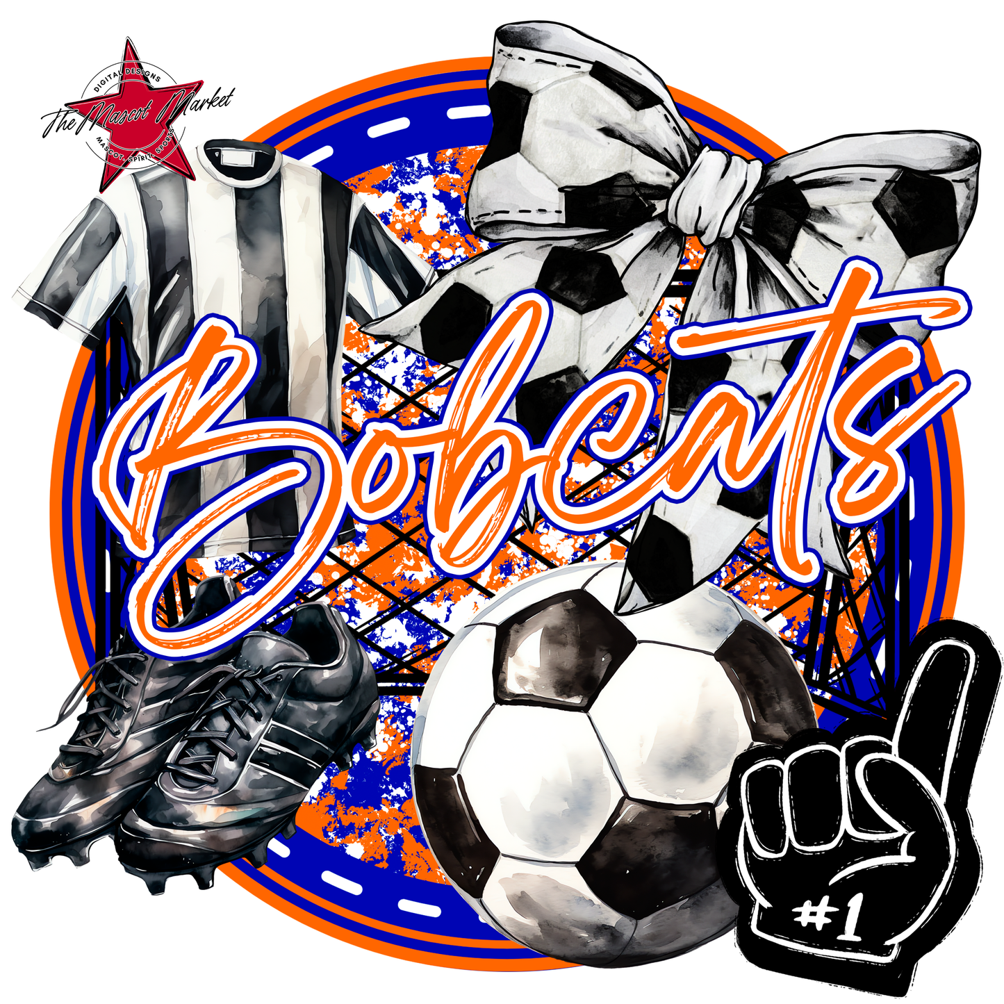 Bobcats Circle Soccer Design-Blue-Orange