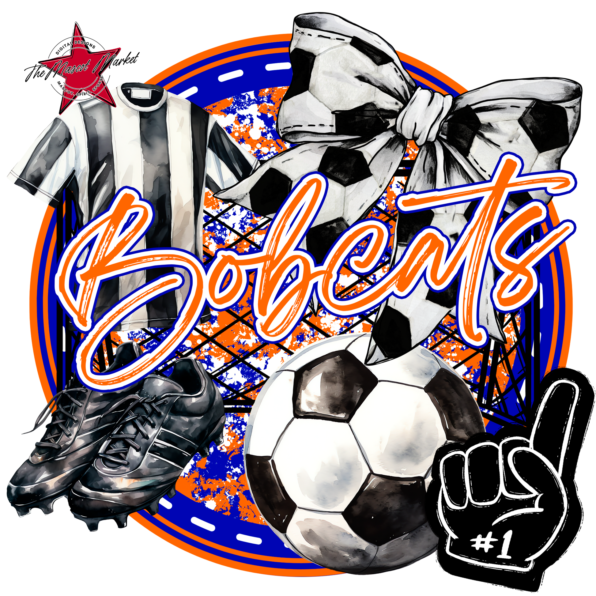 Bobcats Circle Soccer Design-Blue-Orange