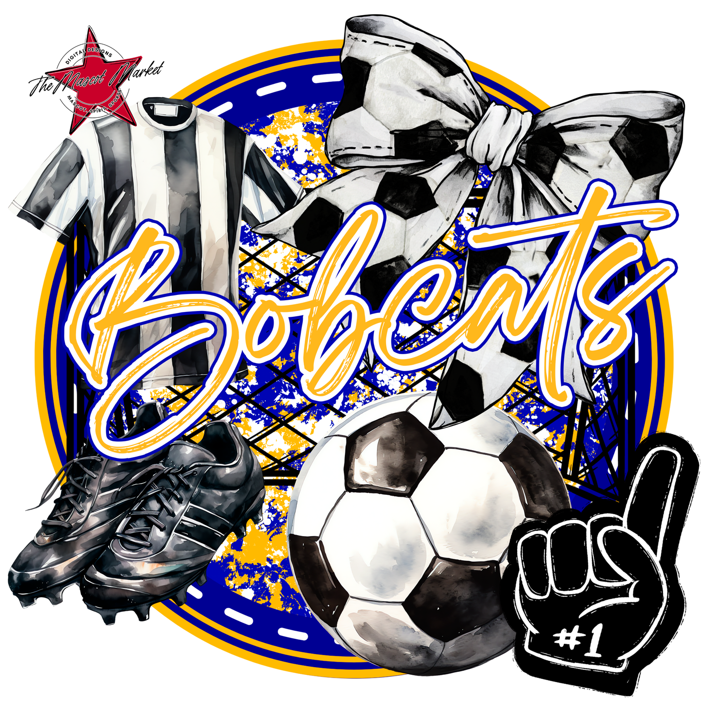 Bobcats Circle Soccer Design-Blue-Yellow