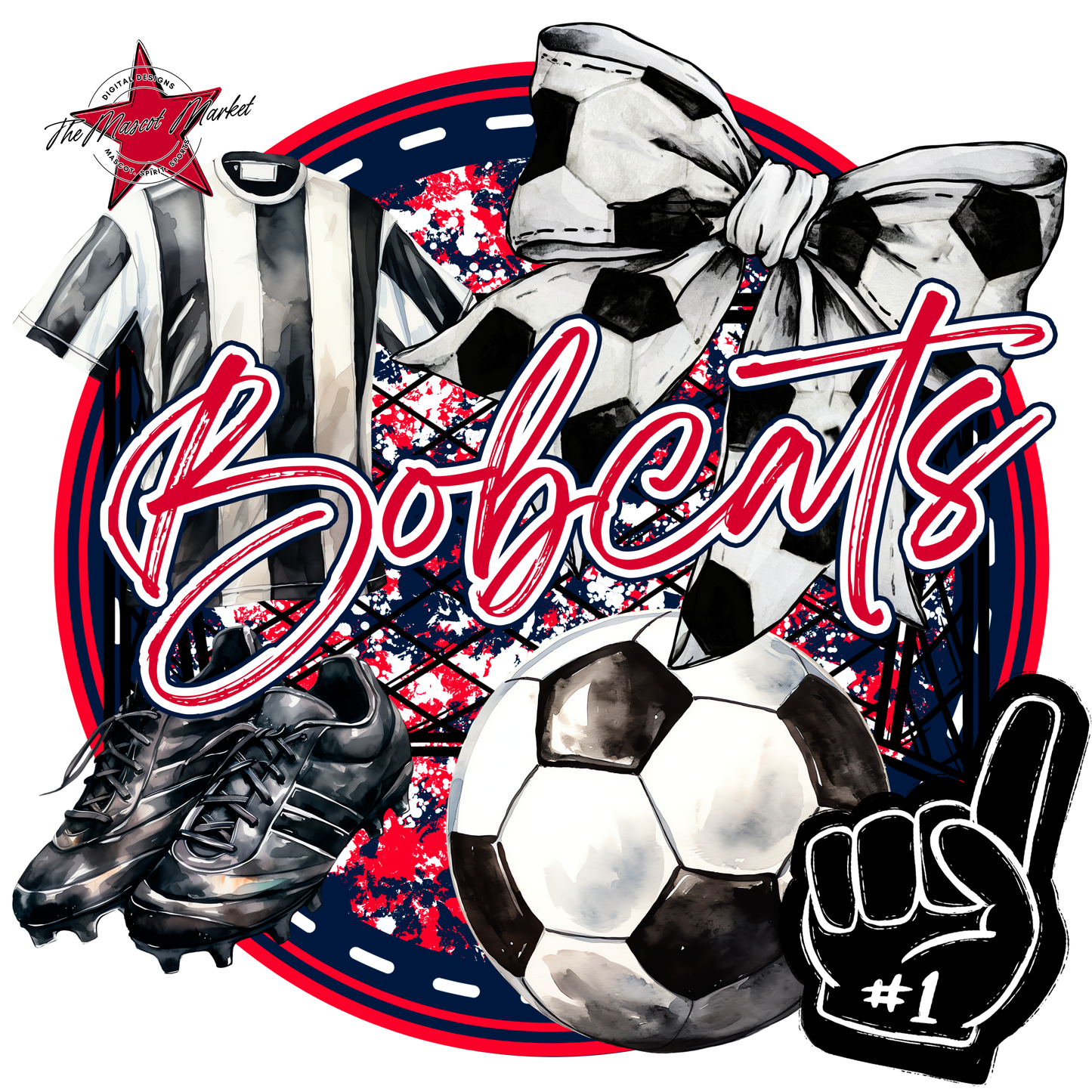 Bobcats Circle Soccer Design-Navy-Red