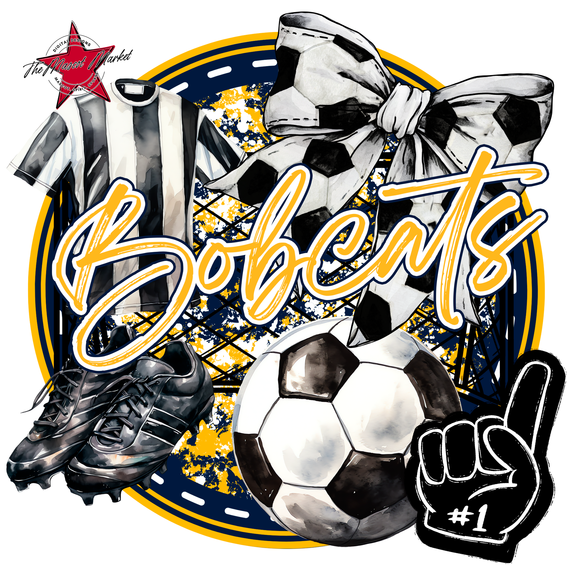 Bobcats Circle Soccer Design-Navy-Yellow
