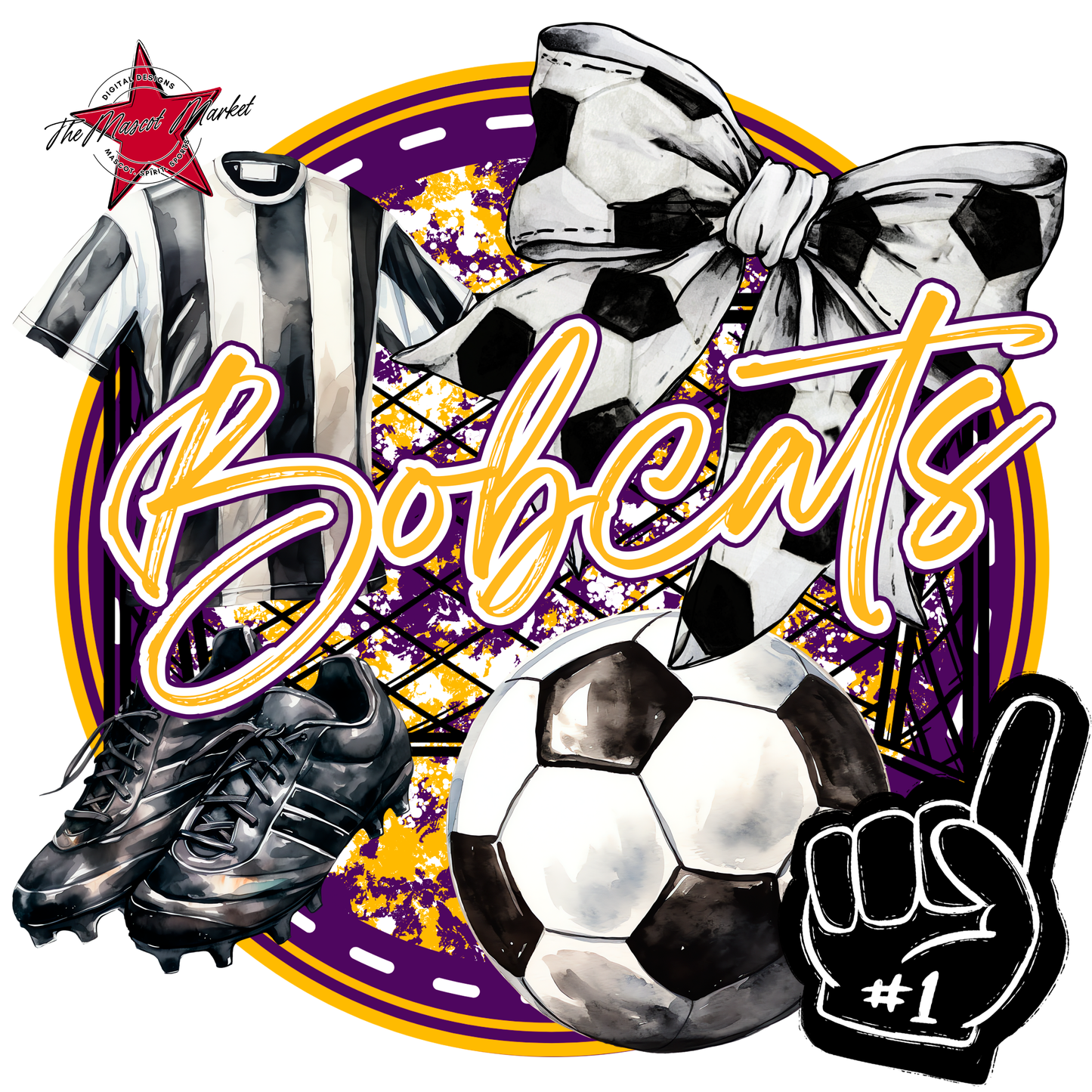 Bobcats Circle Soccer Design-Purple-Yellow