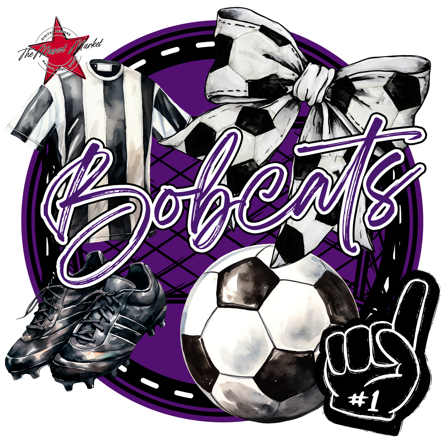 Bobcats Circle Soccer Design-Purple
