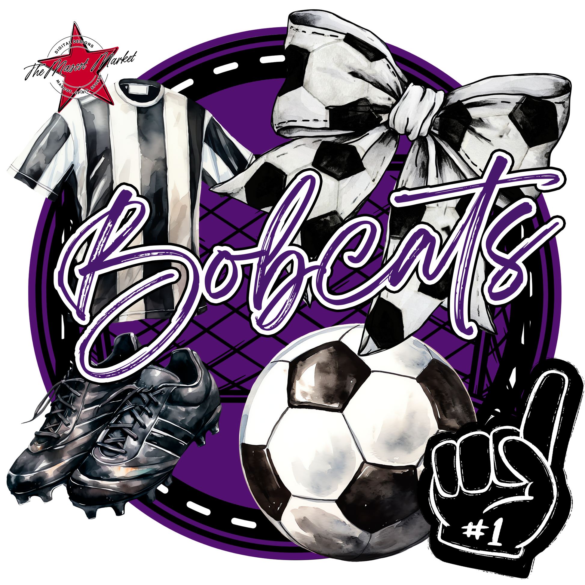 Bobcats Circle Soccer Design-Purple