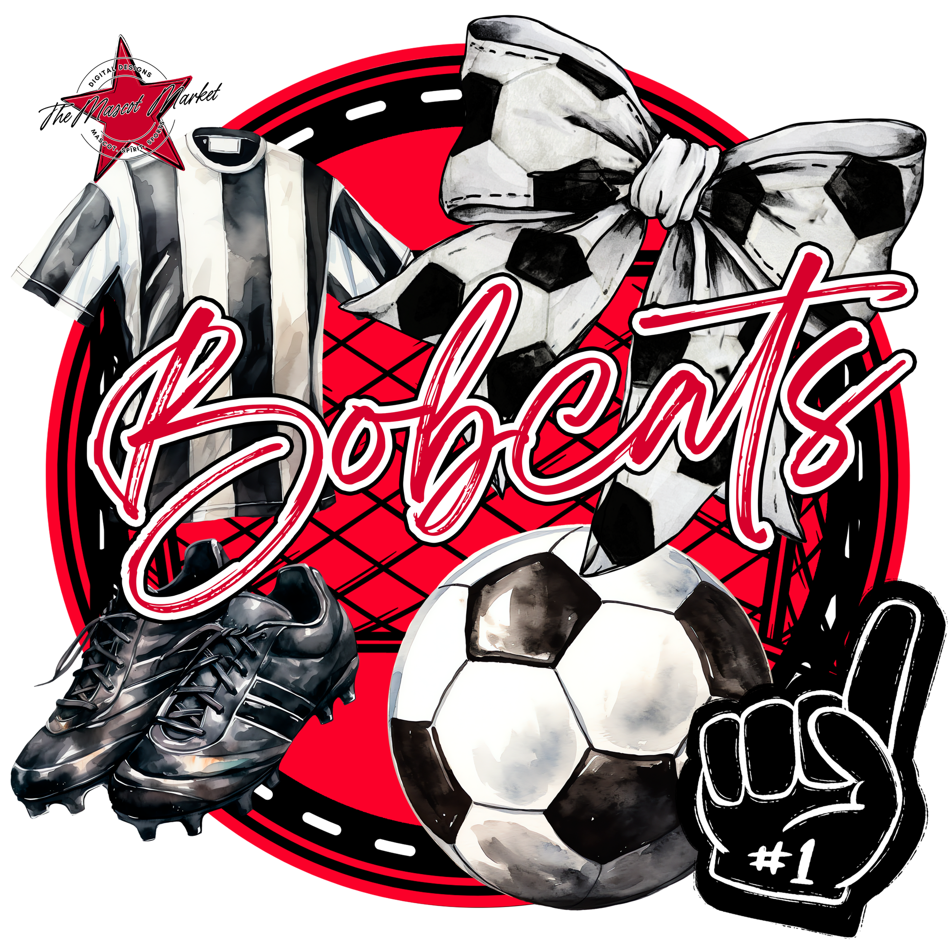 Bobcats Circle Soccer Design-Red