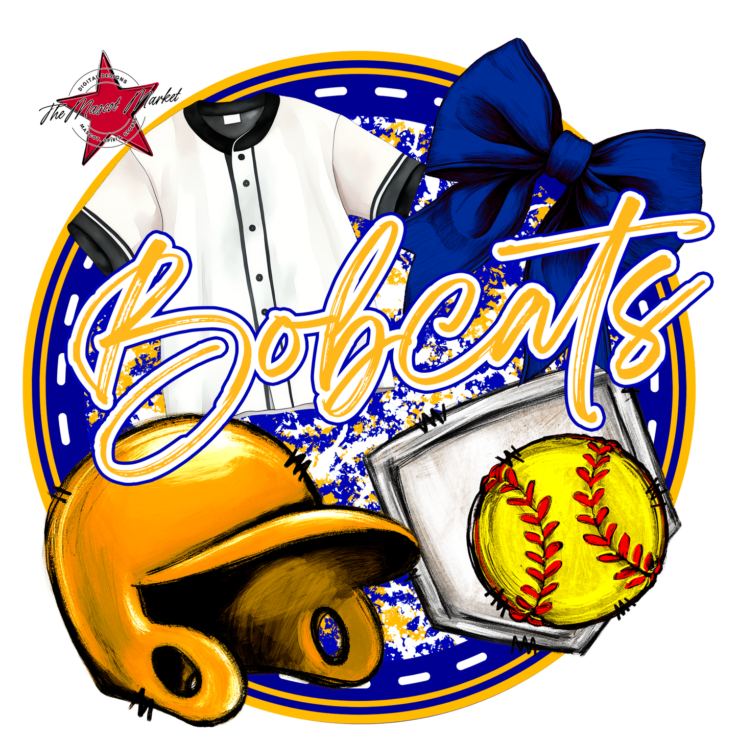 Bobcats Circle Softball Design-Blue-Yellow