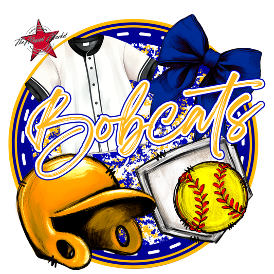 Bobcats Circle Softball Design-Blue-Yellow