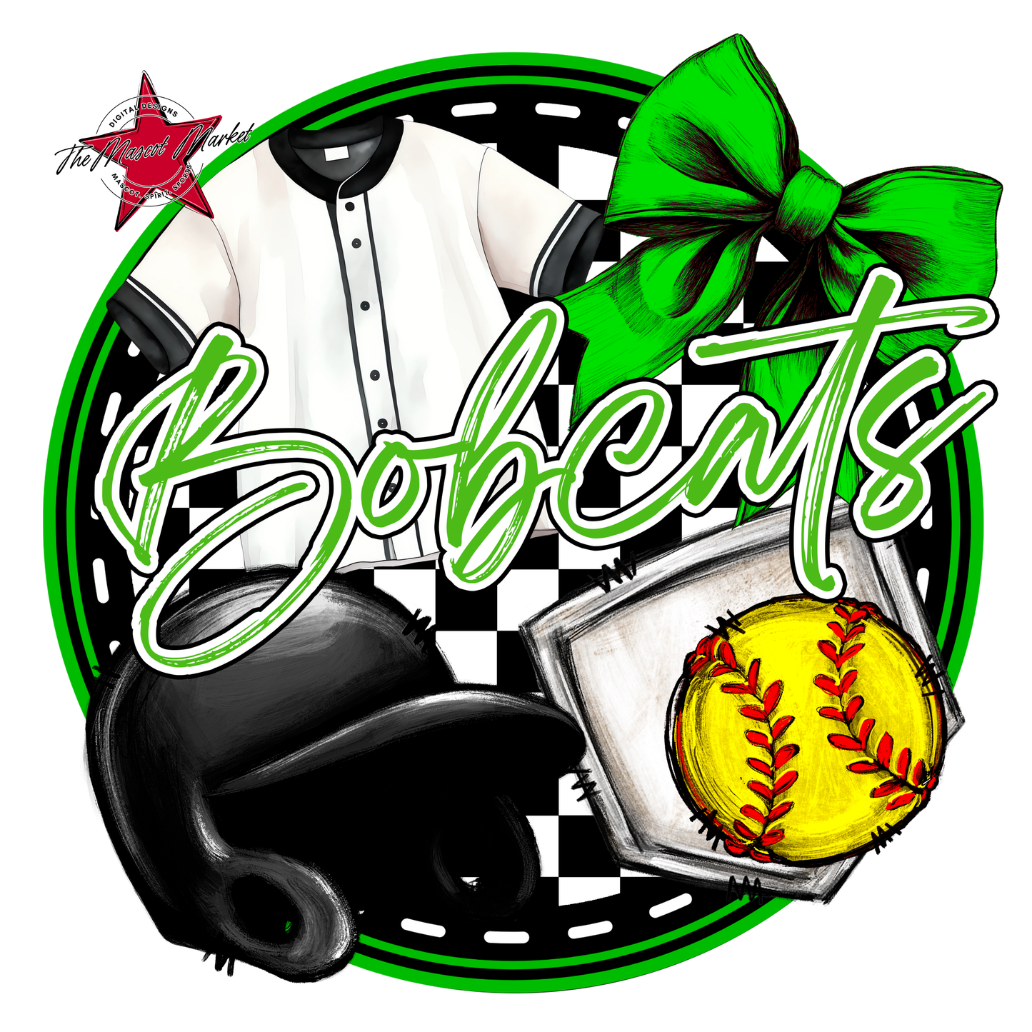 Bobcats Circle Softball Design-Bright Green