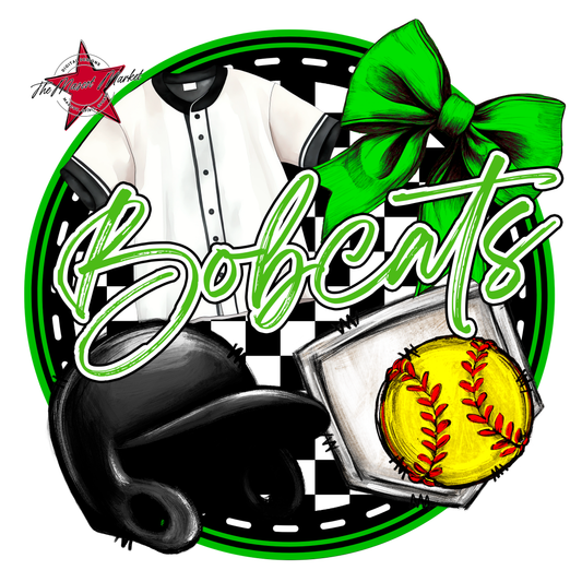 Bobcats Circle Softball Design-Bright Green