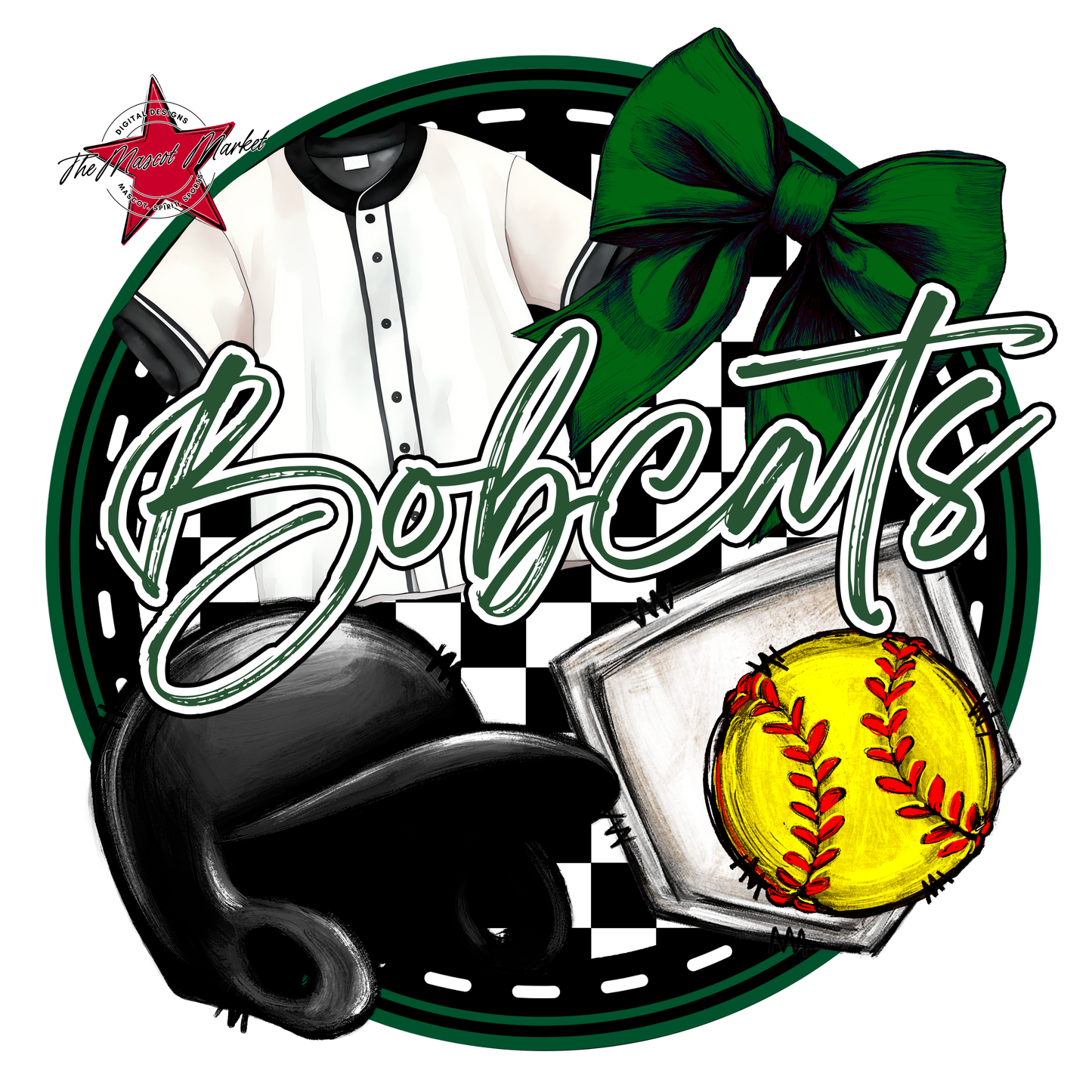 Bobcats Circle Softball Design-Green